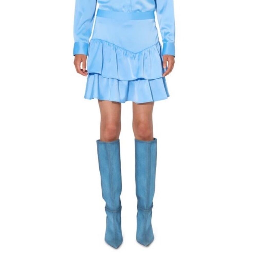 Something New Kim Layered Ruffled A Line Tiered Mini Skirt Blue L NWT Coquette